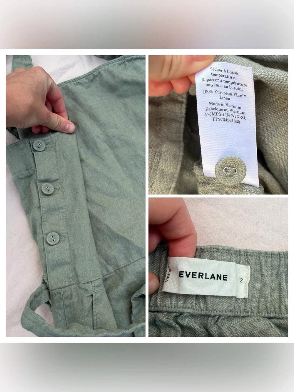 Everlane The Linen Side Button Jumpsuit, 100% European Flax Linen, Cottagecore